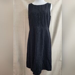 Ann Taylor Black Jacquard A-Line Sleeveless Sheath Dress Leaf Print Size 12